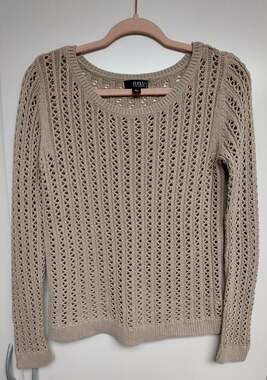 A.N.A. Crew Neck Loose Knit Pullover Sweater Natural Beige Petite Medium